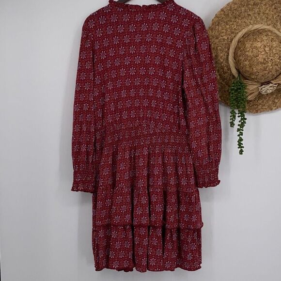 Fat Face Sz 12 Amba Craft Geo Jersey Dress Tiered Wrap Smocked Pullover Raspberr - Picture 3 of 15